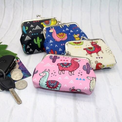 Cartoon Sheep Printing Hasp Coin Purses Sheep Leather Zero Change Wallet Lady Card Holders Key Bag Purse Pendant Pouch