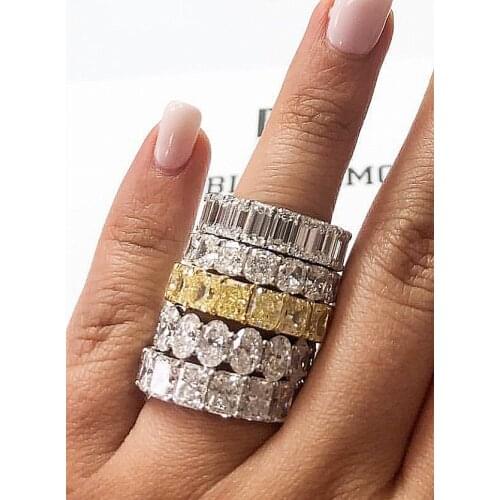 BAND RINGS FOR WOMEN 925 SILVER PAVE SETTING FULL SQUARE Simulated Diamond ETERNITY ENGAGEMENT WEDDING Stone Ring Jewelry