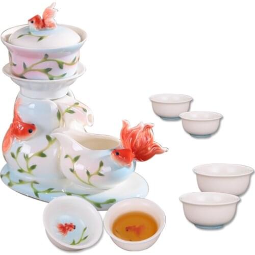 [1 Teapot +1 Pedestal +1 Fair cup +6 Cups] Authentic 9 Pcs Kung Fu Tea Set Automatic Ceramics Teapot cup set Tea Ceremony Gifts