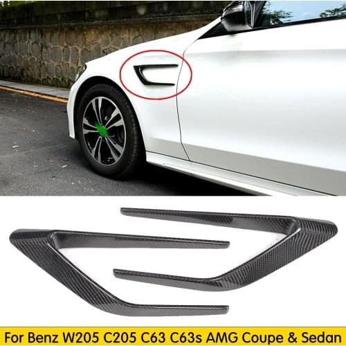 1 Pair Add on Style Carbon Fiber Side Air Fender Trim Cover for Benz W205 C205 C63 C63s AMG Coupe & Sedan 2015 - 2017