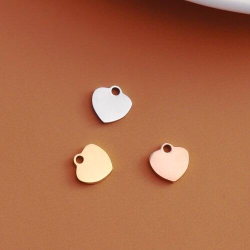10Pcs/Lot Stainless Steel Mirror Polished Love Heart Stamping Blanks Tags DIY Charm Pendant Jewelry Accessories 8*8mm