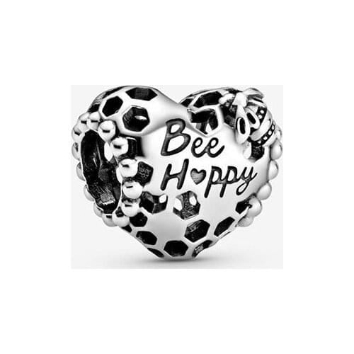 2020 New 925 Sterling Silver Beads Bee Happy Honeycomb Heart Charms fit Original Pandora Bracelets Women DIY Fashion Jewelry