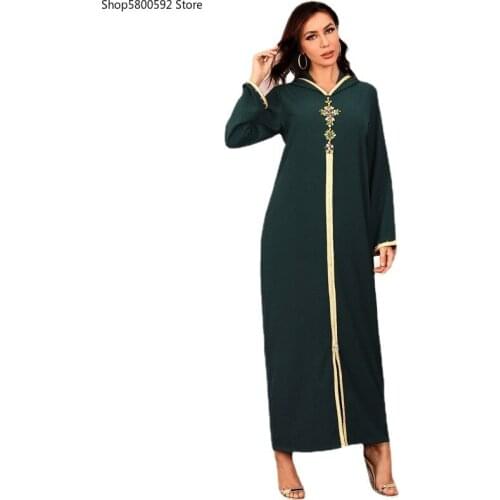 3XL Dubai Abaya Jellaba Women Muslim Fashion Handsewn Rhinestones Hooded Robe Hijab Dress Islamic Arabic Morocco Eid Clothing