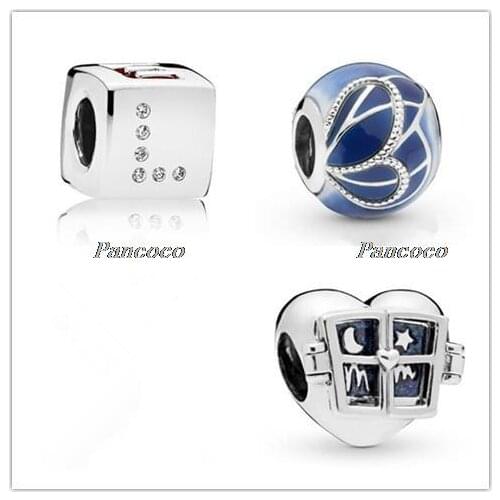 925 Sterling Silver Bead Charm Square Love Dice With Crystal Beads Fit Pandora Bracelet & Necklace Diy Jewelry