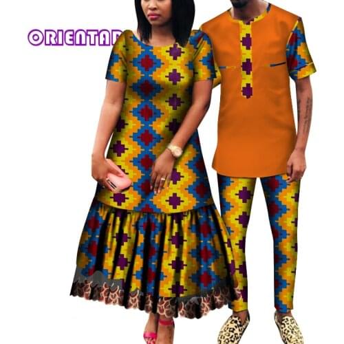 African Couple Clothes African Clothing for Men Women African Bazin Riche Women A-line Dress Men Suits African Clothes WYQ616
