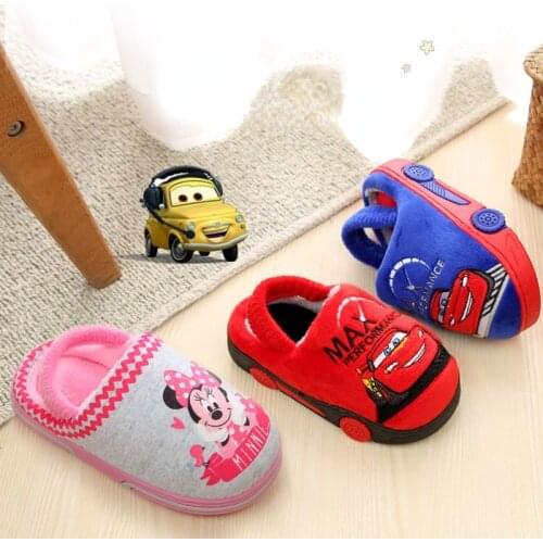 Disney Cartoon Childrens Autumn and Winter Indoor Boys' and Girls' Childrens Indoor Anti Slip Soft Sole Cotton Slippers Kids