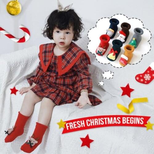 Childrens Terry Christmas Socks, Cotton Baby Floor Socks Silicone Non-slip Warm Baby Socks 3D Doll Accessories Socks Leggings