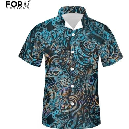 FORUDESIGNS Breathable Soft Beach Shirt Hawaiian Polynesian Tribal Abstract Prints Short Sleeve Summer Male Shirt for Boys Top