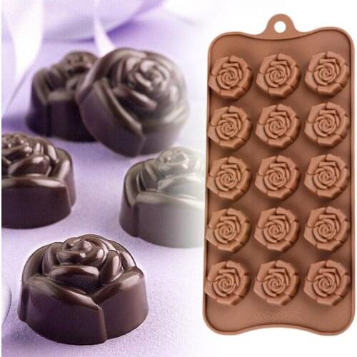 Coffee Chocolate Mould 15 Cavity Silicone Flower Rose Decorating Mold Soap Baking Cake Trays Chocolate Ice Tools Cake Mould K4I7