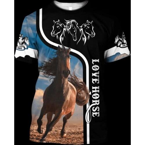 PLstar Cosmos Love Horse Tattoo Art Animal Colorful Funny 3Dprint Harajuku Casual Streetwear Summer Tees T-shirt Short Sleeve B5