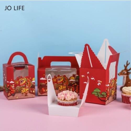 JO LIFE 10pcs Christmas New Year Cartoon 1-2Cups Maffin Box PVC Cavity Clear Window Cup Cake box
