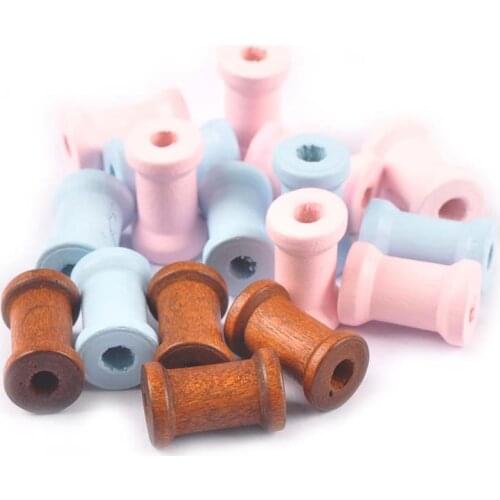 30Pcs Pink/Blue/Brown Wooden Bobbins Spools Reels Vintage Organizer For Sewing Ribbons Twine Wood Crafts Tools Thread Wire Tools