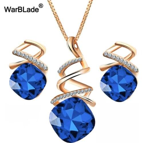 WarBLade New Fashion Austrian Crystal Necklace Earring Jewelry Sets Pendant Necklace Stud Earring Set For Women Bridal Wedding