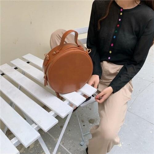 NEW Round Crossbody Bags For Women 2019 New PU Leather Messenger Shoulder Bag Chain Handbags Ladies Travel Purses and Handbag