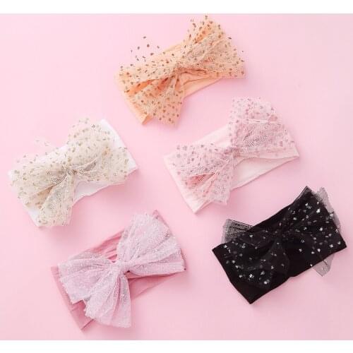 30pc/lot Princess Organza Lace Bow Nylon Headband,Lace Knotbow Turban Head Wraps for Girls Kids Headwear Hair Accessories