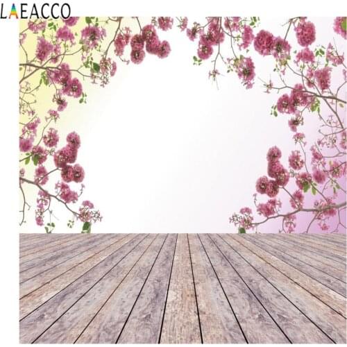 Laeacco Pink Flowers Wall Wooden Boards Portrait Birthday Backgrounds Photography Customizable Backdrops Props For Photo Studio
