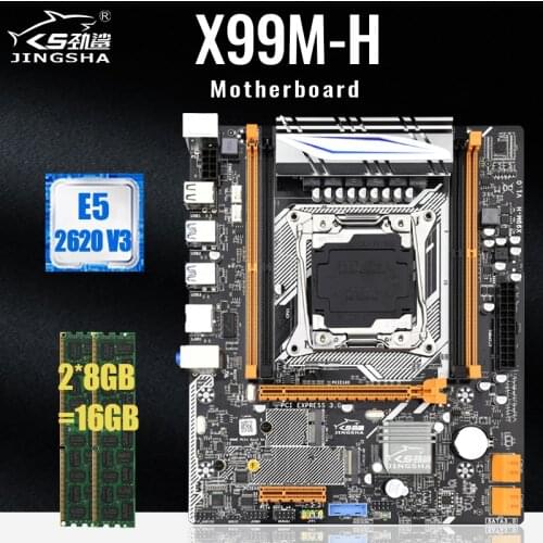 JINGSHA X99M-H Motherboard Kit LGA2011-3V3 CPU M-ATX with Intel Xeon E5 2620V3 and 2*DDR4 8GB 2400MHz RAM M.2 SATA3.0 Set Combo