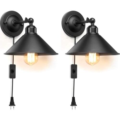 Plug In Wall Sconce, Black Antique Swing Arm Industrial Vintage Wall Lamp Fixture, Plug In Wall Light 2 Pack US Plug