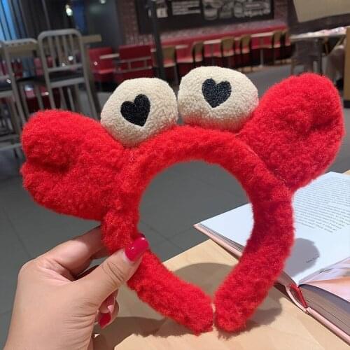 New Cute Non-slip Crab Hairbands Funny Plush Wash Face Headband For Women Girls Kid Cartoon Hair Accessories Turban Headwear