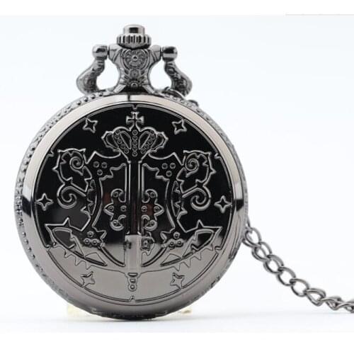 New Fashion Black Kuroshitsuji Black Butler Quartz Pocket Watch Analog Pendant Necklace Men Women Watches Gift luminous Watch