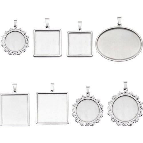 Julie Wang 8PCS Stainless Steel Cabochon Base Setting Charms Mix Round Oval Square Rectangle Blank Tray Bezel Jewelry Making