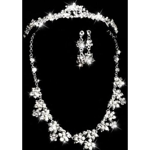 Luxury Rhinestone Inlaid Necklace Earrings Hair Crown Headwear Bride Jewelry