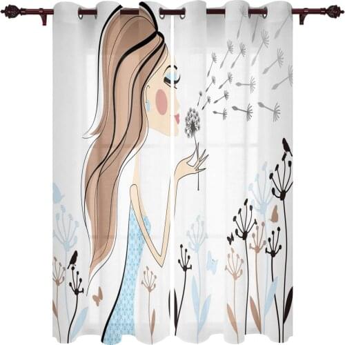 Modern Curtains Girl Dandelion Abstract For Living Room Bedroom Valances Window Curtain Sunshade Finished Kitchen Treatment