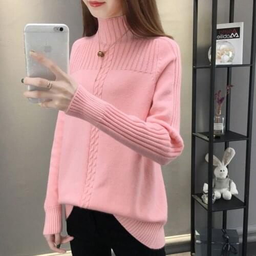 Half Turtleneck Sweater Knitted Pullover Female Autumn Winter Tops Raglan sleeves Warm Sweater Knitwear Loose Jumper Ladies Tops