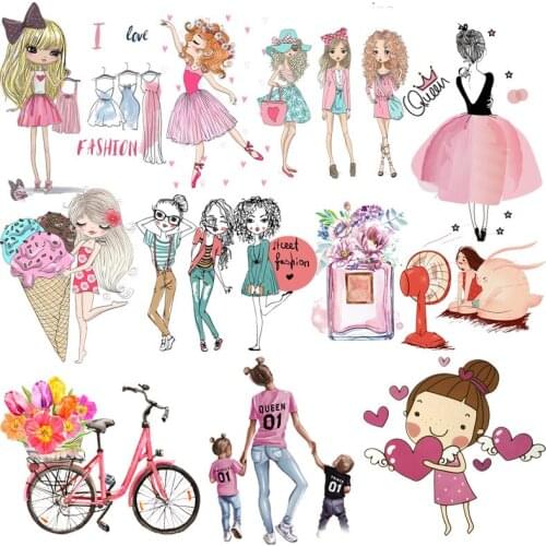 Fashion Princess DIY Iron On Transfer For Clothing Heat Transfer Thermal On Clothes Sticker Beautiful Girl for T-shirt Applique