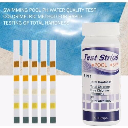 50pcs Chlorine PH Test Strips 50 Strips 5 in 1 SPA Swimming Pool Nitrate Nitrite PH Hardness Water Tester Paper Pool Cleaning