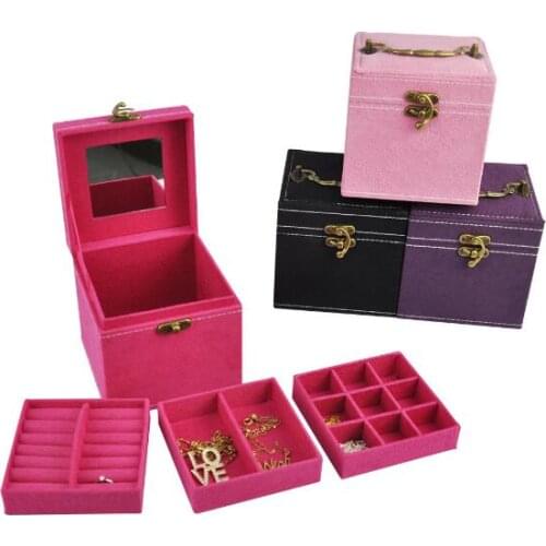 Three Layer Cube Jewelry Box Makeup Organizer Portable Travel Jewelry Box Necklace Earring Stud Collection Case Wholesale 20pcs
