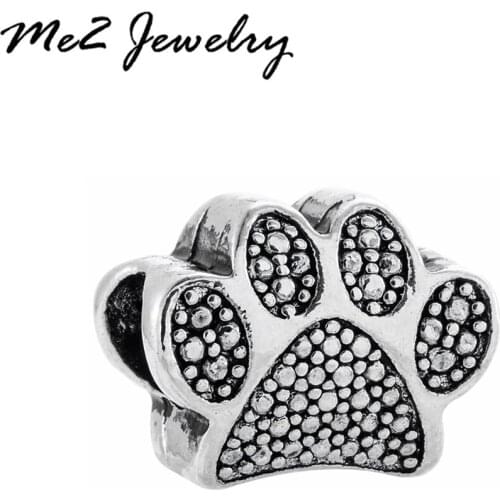 Unique Silver Plated Beads Pawprint Beads Charms fit Pan Necklace Bracelet for Women Men Jewelry Accessories