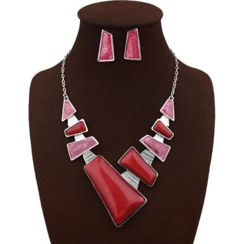 DiLiCa Fashion Jewelry Sets for Women Geometric Statement Necklace Earrings Set Jewelry Vintage Bib Necklaces Chokers Red Blue