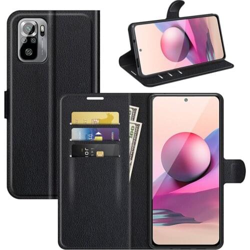 100pcs Litchi Leather Flip Wallet Magnet Kickstand Case Card Slots Cover For Xiaomi Redmi Note 10 Pro Max 10S 9 9A 9C 9S 9T K40
