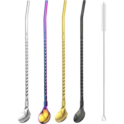 4Pcs Multicolor Drinking Straw Reusable Metal Straw 215 304 Stainless Steel Straw Mike Tea Drink Straws Accessories Clean Brush