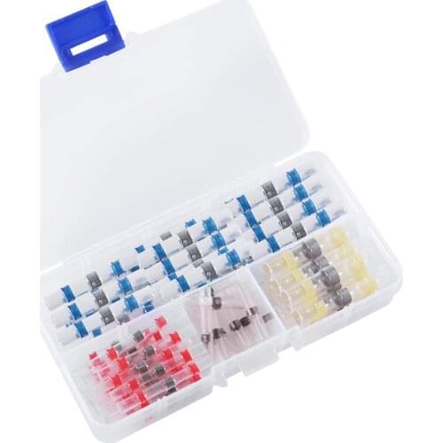 50Pcs Solder Seal Wire Connectors Heat Shrink Solder Butt Connectors Solder Connector Kit with case Automotive Marine Insulated