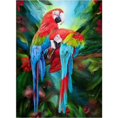 5D DIY Diamond Embroidered Two Parrots Cross Stitch Full Diamond Paintings Cartoon Home Decorations handmade painting