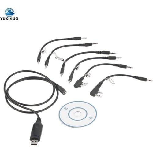 6in1 USB Programming Cable w/ CD Software For Motorola HYT ICOM Baofeng Puxing Kenwood Yaesu Radio 6 in 1 Data Transceiver Cord
