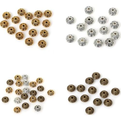 Wholesale 100pcs Spacer Charms Mixed Color Tibetan Silver Metal Spacer Beads 6mm thickness 4mm for Jewelry Making Fast Shipping