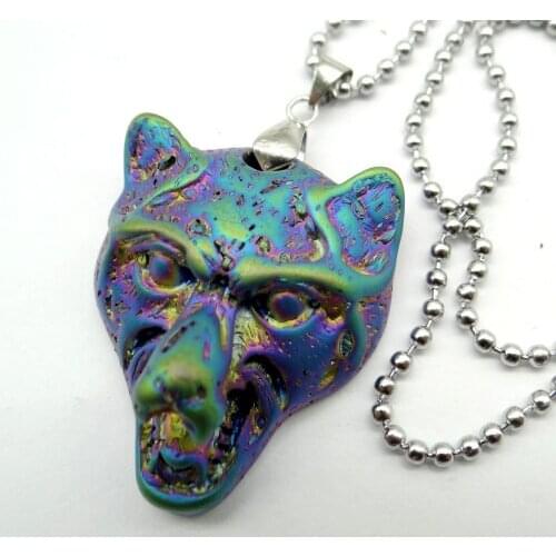 Natural stone skull Elephant Wolf Hoofd Titanium Kristal Quartz crystal charm pendant for diy Jewelry making necklace1pcs A5