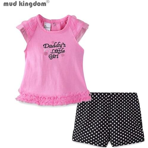 Mudkingdom Baby Girls Outfits Cute Letter Embroidery Ruffled T-Shirts Polka Dots Shorts Sets
