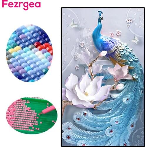 Fezrgea Home Decor Peacock Animal Feather5D DIY Diamond Painting Diamond Embroidery Full Square Rhinestones Crafts Cross Stitch