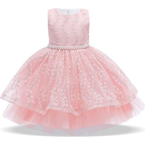 Elegant Girl Birthday Princess Dress Beading Belt Tutu Dresses For Girls Flower Girl Party And Wedding Dress Clothes