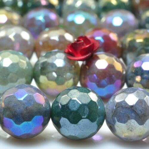 Indian Agate Titanium Coated Faceted Round Loose Beads Wholesale Gemstone Semi Precious Stone Bracelet Necklace Jewelry Making