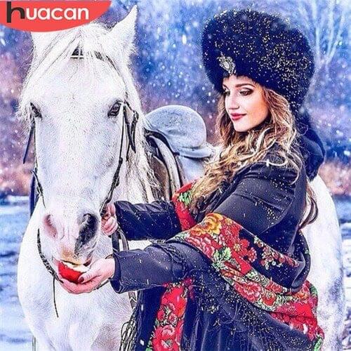 HUACAN Diamond Painting Horse Full Square Diamond Mosaic Girl Diamond Embroidery Cross Stitch Winter Picture Of Rhinestone