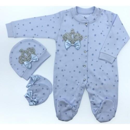 New Born Crown Processing Star Printed Rompers Set Newborn Essentials Embroidery Baby Clothing Set Soft 100% Cotton Baby Gift