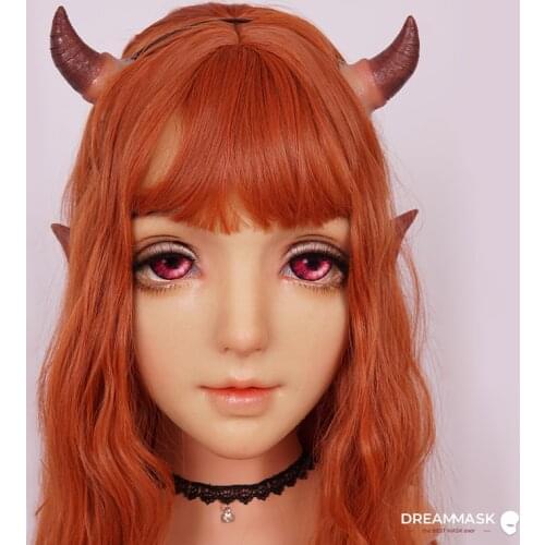 M13) DMS ILIA Demon And Deer Horn Silicone Full Head Sweet Female Face Lolita Kigurumi Mask Cosplay Crossdresser DOLL