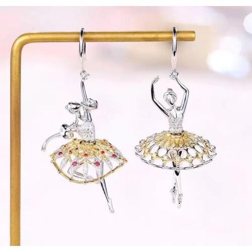 Fashion Asymmetry Ballet Girl Drop Earrings Cute Exquisite Jewelry Unusual Earrings For Women Wedding Party Valentines Day Gift