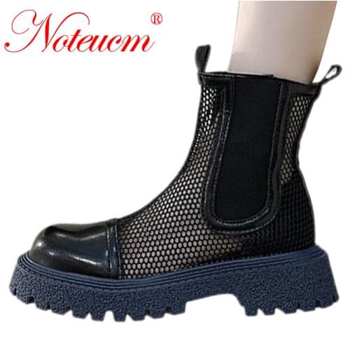 Fashion Female Mesh Summer Motorcycle White Black Military Ankle Combat Chunky Martin Short Boots Platform Sock Shoes for Women