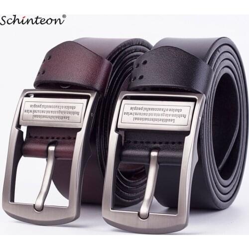 Schinteon 100% Cowhide Men Genuine Leather Belt Jean Pin Buckle Wide Waist Strap Brown Black High Quality